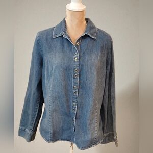 Marsh Landing Jean Denim Button Down Shirt Large Coastal Cowgirl Country